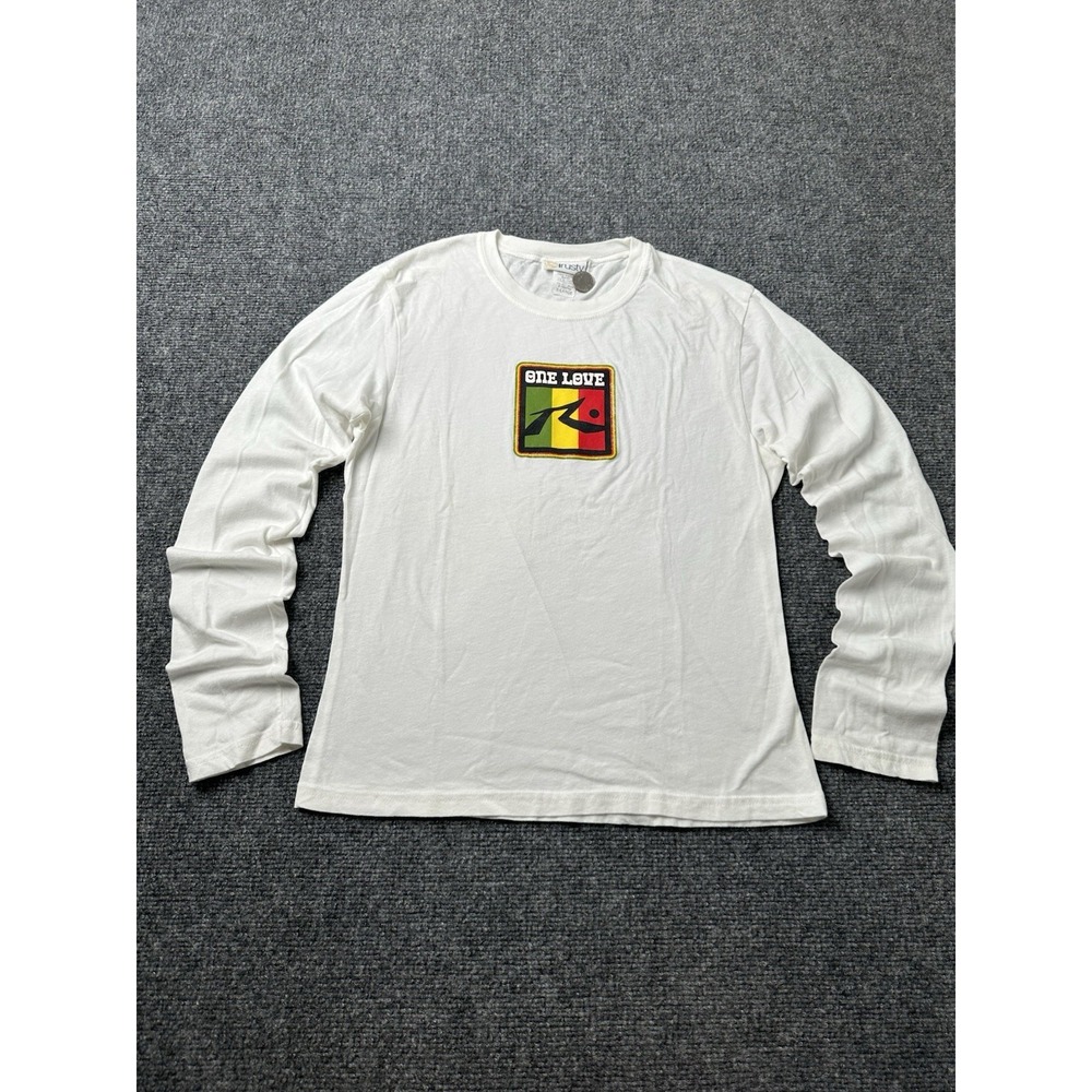 Womens Long Sleeve Rusty One Love White Graphic Shirt, 2007, Size XL